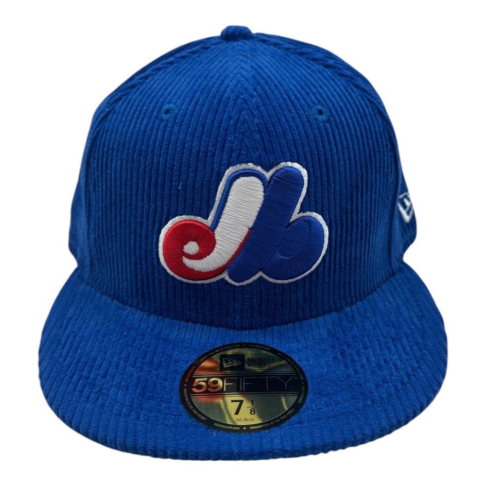 New Era 59Fifty Montreal Expos Fitted Hat Cap 7 1/8 Blue Corduroy MLB Throwback